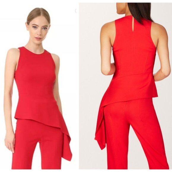Cushnie Et Ochs 10 Holiday Red Asymmetrical Hem Tank Top Blouse - Picture 2 of 12